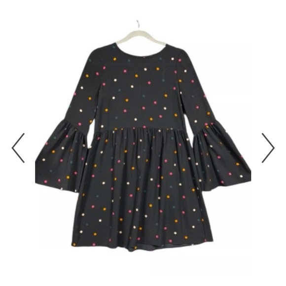 ASOS Black Long Bell Sleeve Colorful Polka Dot Print Mini Dress in Size 2 - Picture 9 of 10